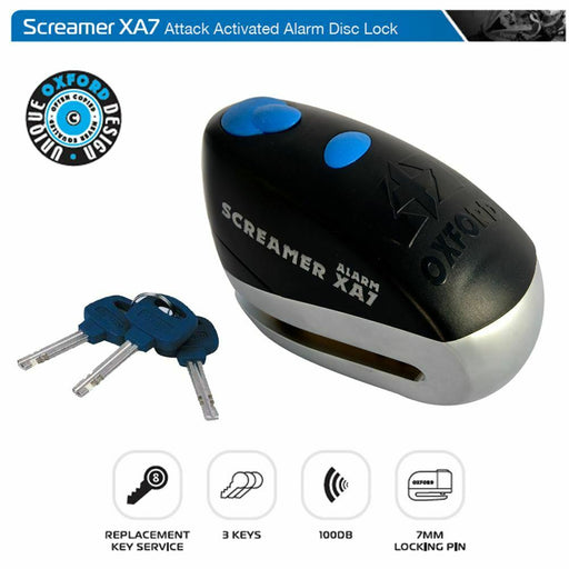 Universal Oxford Screamer XA7 Disc Lock Alarm Motorbike Security Black LK279