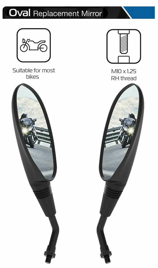 Universal Oxford Oval Motorcycle Rearview Mirror Glass Pair 10mm OX572 & OX573