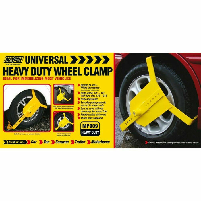 Universal Fit Heavy Duty Wheel Clamp Fits 10-16" Trailer Caravan MP909