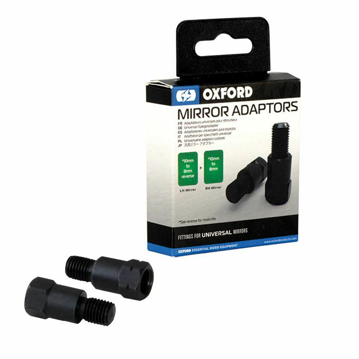 Universal Fit Oxford Universal Motorcycle Mirror 2 Adaptors 10mm to 8mm Reverse & 10mm to 8mm OX580