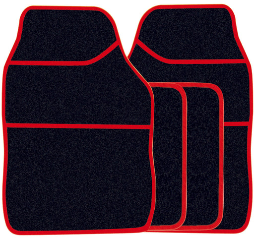 Universal Fit 4 Piece Anti Slip Black & Red Jasper Velour Car Mat Set SWBCMR