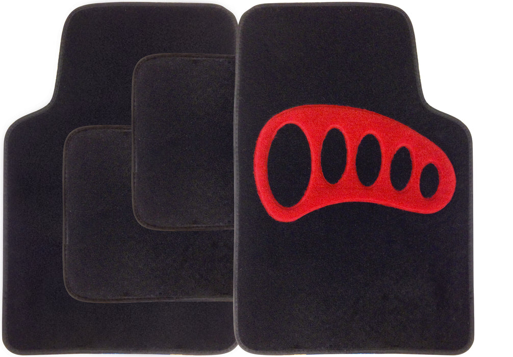 Universal Fit 4 Piece Anti Slip Black Red Heel Rosso Velour Car Mat Set SWCM107