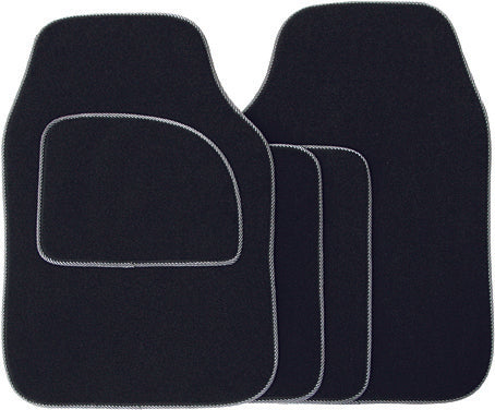 Universal Fit 4 Piece Anti Slip Black & Grey Endurance Velour Car Mat Set SWCM31