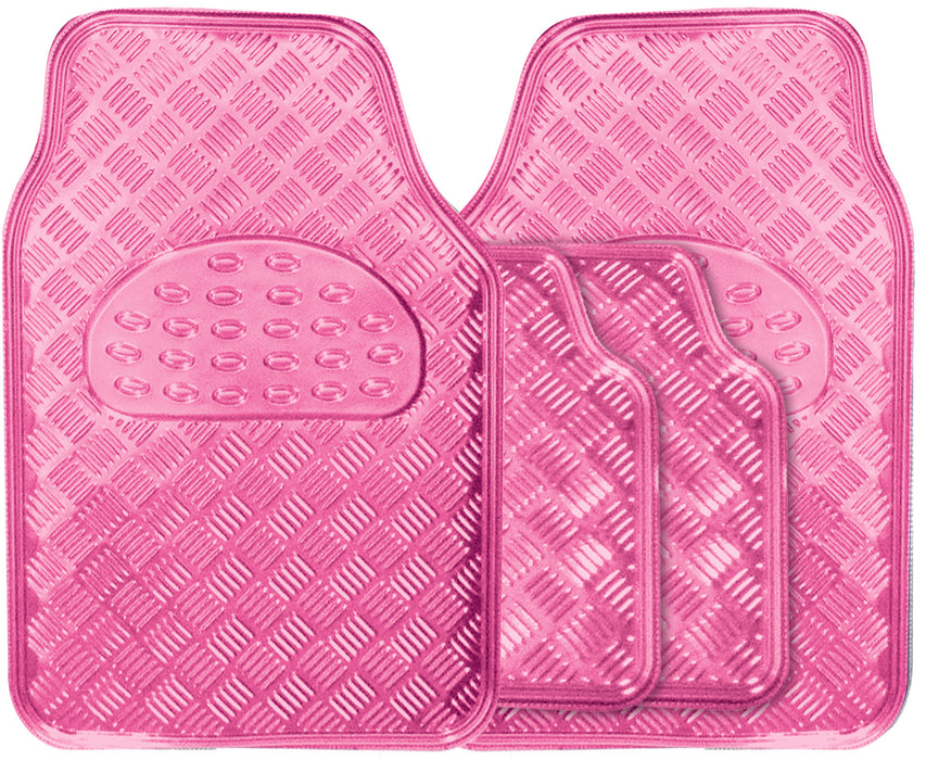 Universal Fit 4 Piece Anti Slip Pink Checker Plate Car Mat Set SWTP6