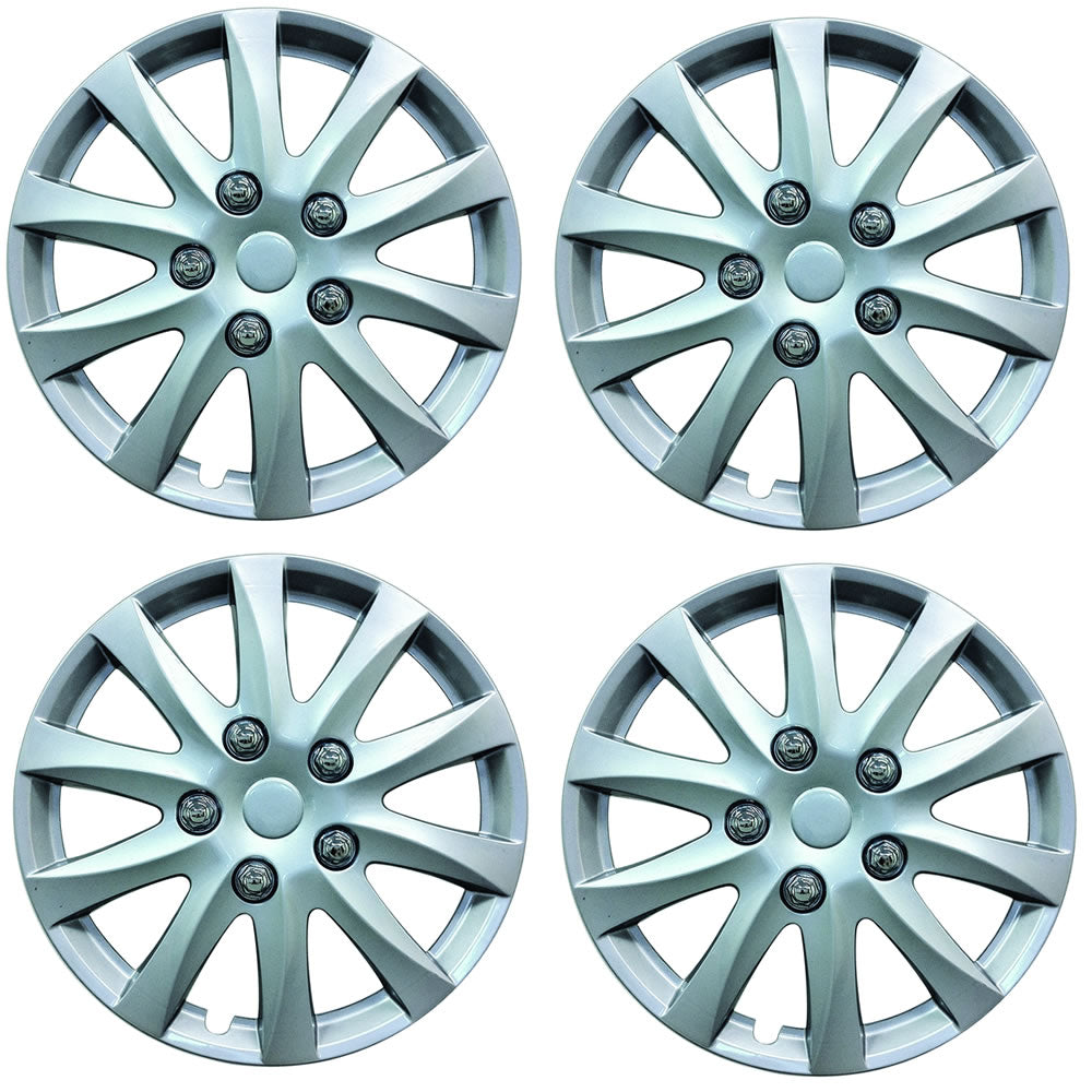 GTX 15 Inch Wheel Trims Hub Caps - Full Set Of 4, Silver/Carbon Black, Plastic, Car Wash Safe