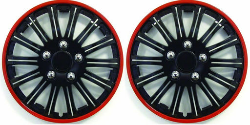 Universal Fit 14" Lighting Black & Red Caravan Wheel Trims Pair SWUX65