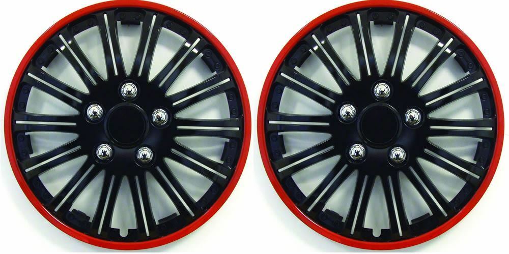 Universal Fit 13" Lighting Black & Red Caravan Wheel Trims Pair SWUX64