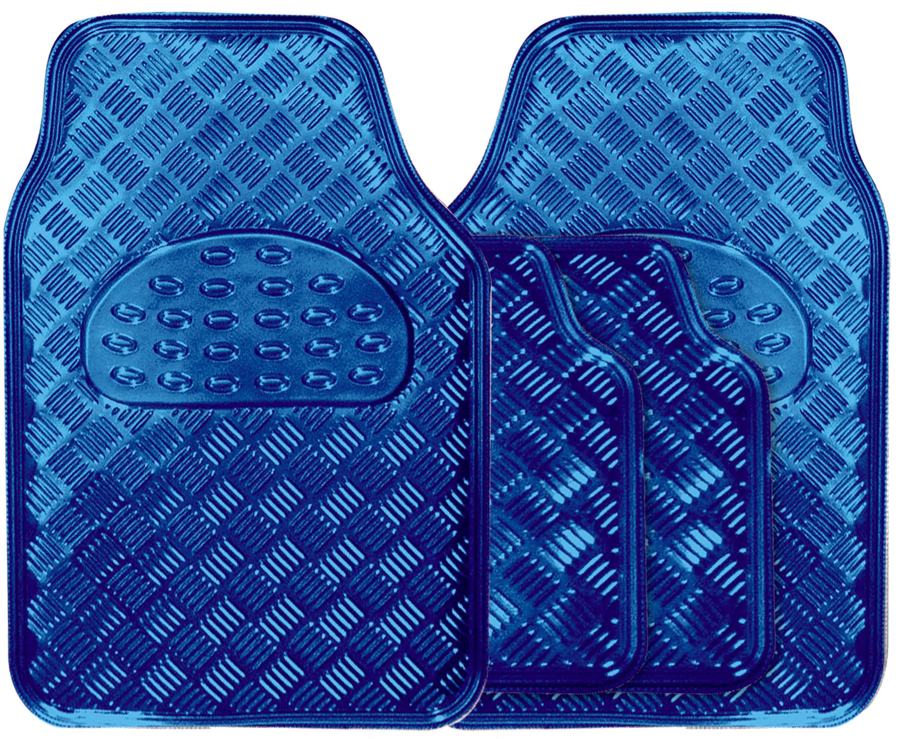 Universal Fit 4 Piece Anti Slip Blue Checker Plate Car Mat Set SWUXM2