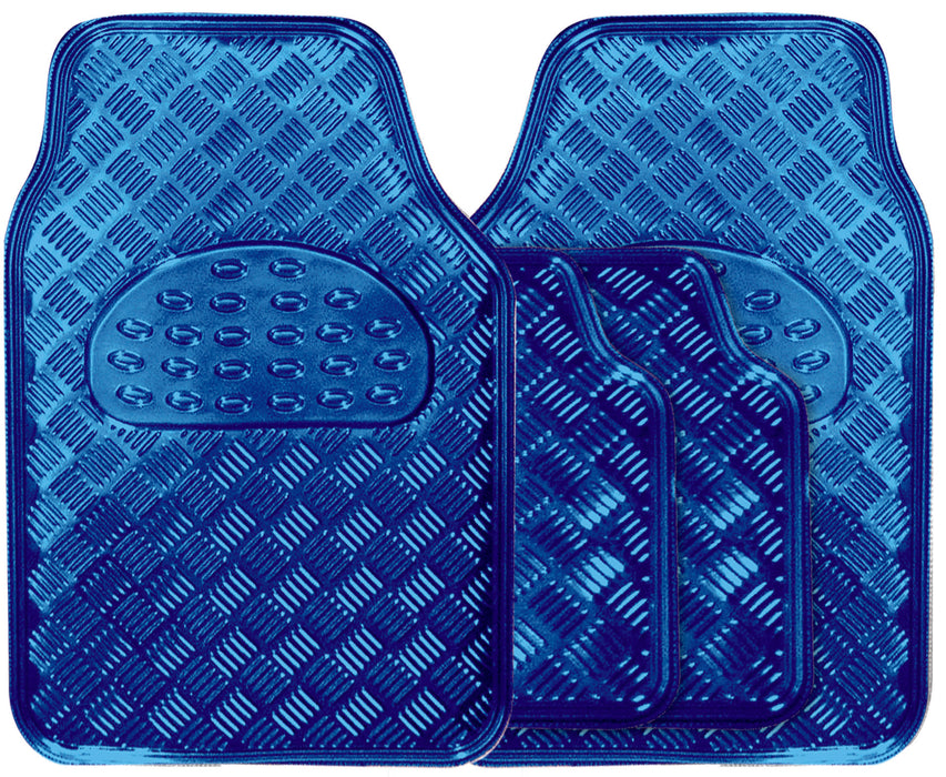 Universal Fit 4 Piece Anti Slip Blue Checker Plate Car Mat Set SWUXM2