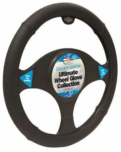 Universal Fit Black Genuine Leather Steering Wheel Cover Glove 37cm SWWG8