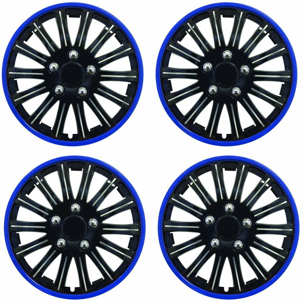 Universal Car Wheel Trims Hub Caps Plastic Covers Lightning 15" Black & Blue SWUX75