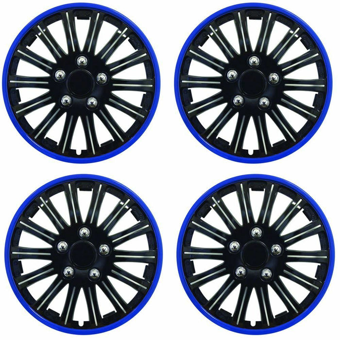 Universal Car Wheel Trims Hub Caps Plastic Covers Lightning 15" Black & Blue SWUX75