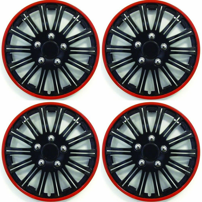 Universal Car Wheel Trims Hub Caps Plastic Covers Lightning 13" Black & Red SWUX64