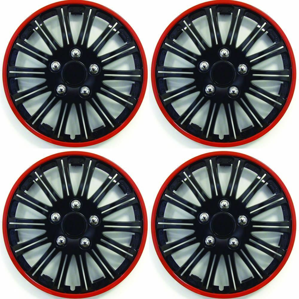 Universal Car Wheel Trims Hub Caps Plastic Covers Lightning 15" Black & Red SWUX66