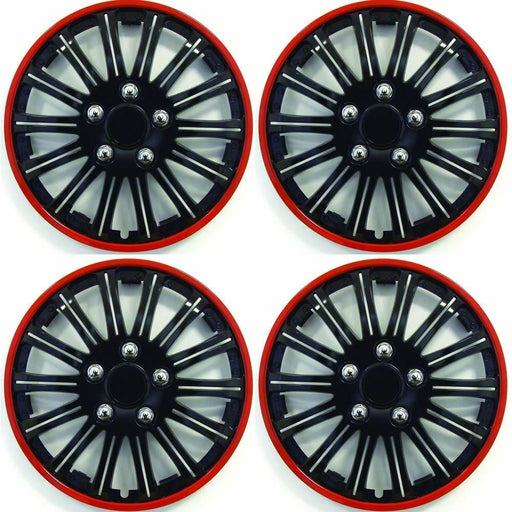 Universal Car Wheel Trims Hub Caps Plastic Covers Lightning 15" Black & Red SWUX66