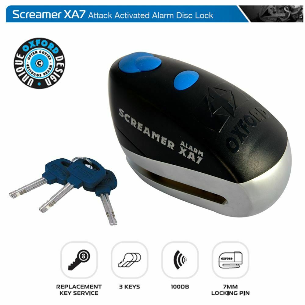 Universal Oxford Screamer XA7 Disc Lock Alarm Motorbike Security Black LK279