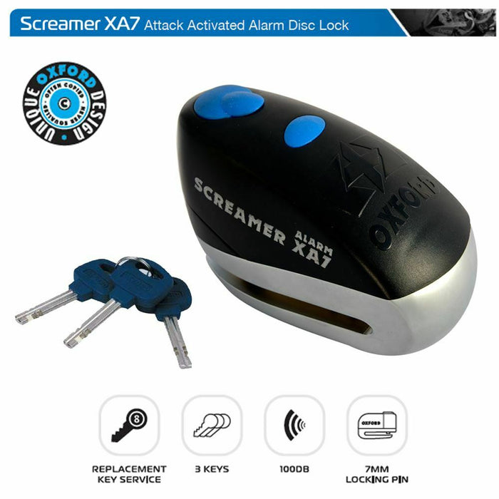 Universal Oxford Screamer XA7 Disc Lock Alarm Motorbike Security Black LK279