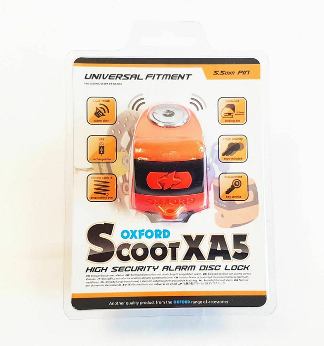 Universal Oxford SCOOT XA5 Alarm Disc Lock Security Motorcycle Orange LK288