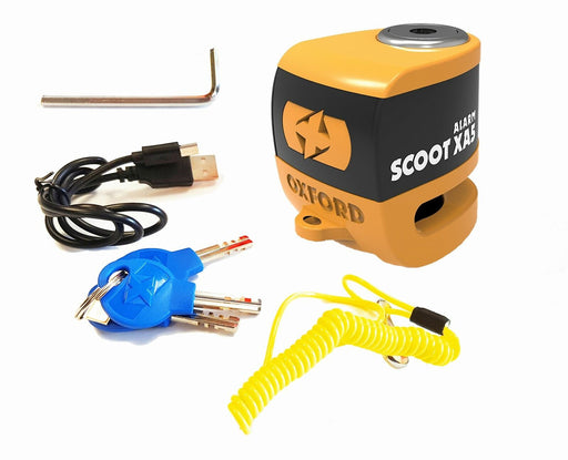 Universal Oxford SCOOT XA5 Alarm Disc Lock Security Motorcycle Orange LK288