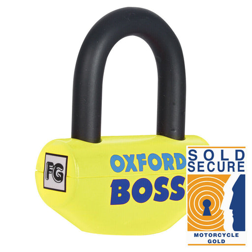 Universal Oxford Boss Motorcycle Motorbike Thatcham Approved Disc Lock 14mm Yellow OF44