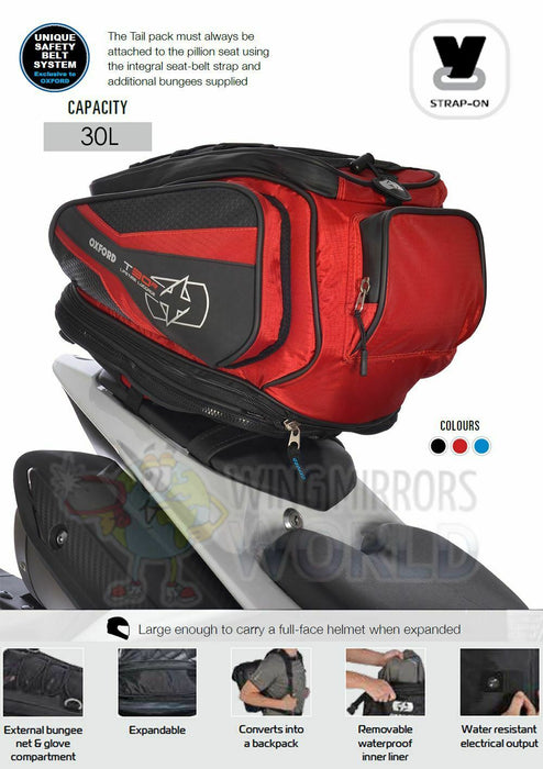 Universal Oxford T30R 30L Pillion Seat Tail Pack Bag Luggage Motorcycle Red OL336