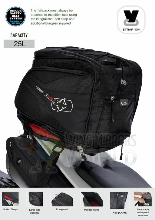Universal Oxford T25R 25L Pillion Seat Tail Pack Luggage Motorcycle Black OL338