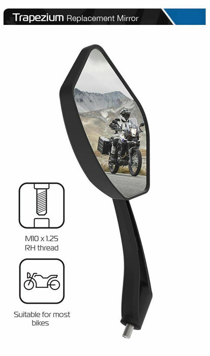 Universal Oxford Trapezium Motorcycle Rearview Mirror Glass Left Side 10mm OX152