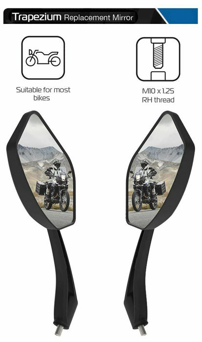 Universal Oxford Trapezium Motorcycle Rearview Mirror Glass Pair 10mm OX152 & OX153