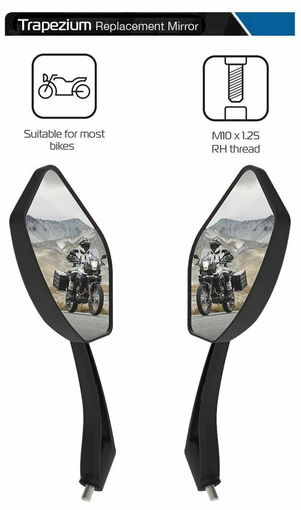 Universal Oxford Trapezium Motorcycle Rearview Mirror Glass Pair 10mm OX152 & OX153