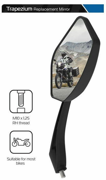 Universal Oxford Trapezium Motorcycle Rearview Mirror Glass Right Side 10mm OX153