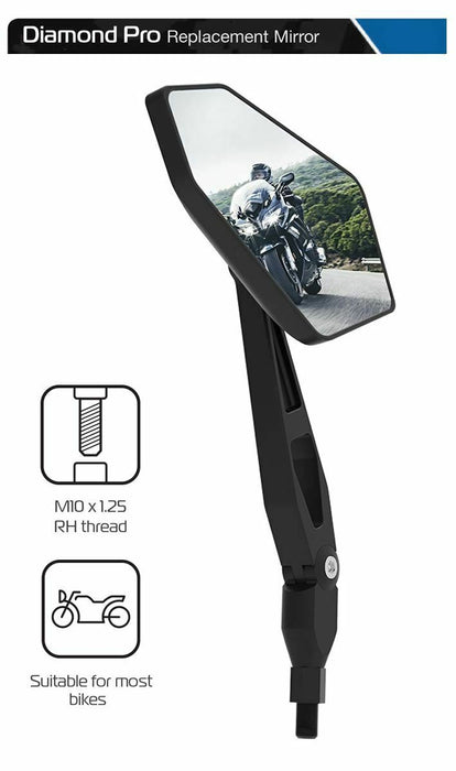 Universal Oxford Diamond Pro Motorcycle Rearview Mirror Glass Left Side 10mm OX154