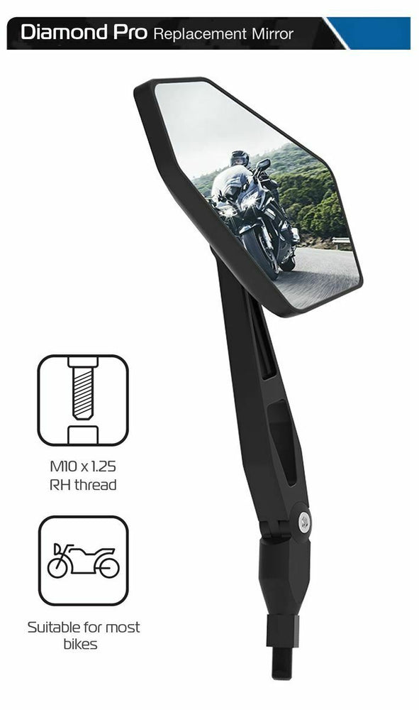 Universal Oxford Diamond Pro Motorcycle Rearview Mirror Glass Left Side 10mm OX154