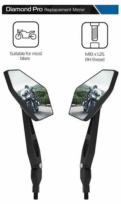 Universal Oxford Diamond Pro Motorcycle Rearview Mirror Glass Pair 10mm OX154x2