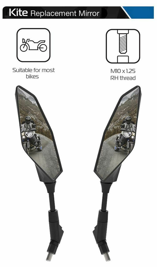 Universal Oxford Kite Motorcycle Rearview Mirror Glass Pair 10mm OX155 & OX156