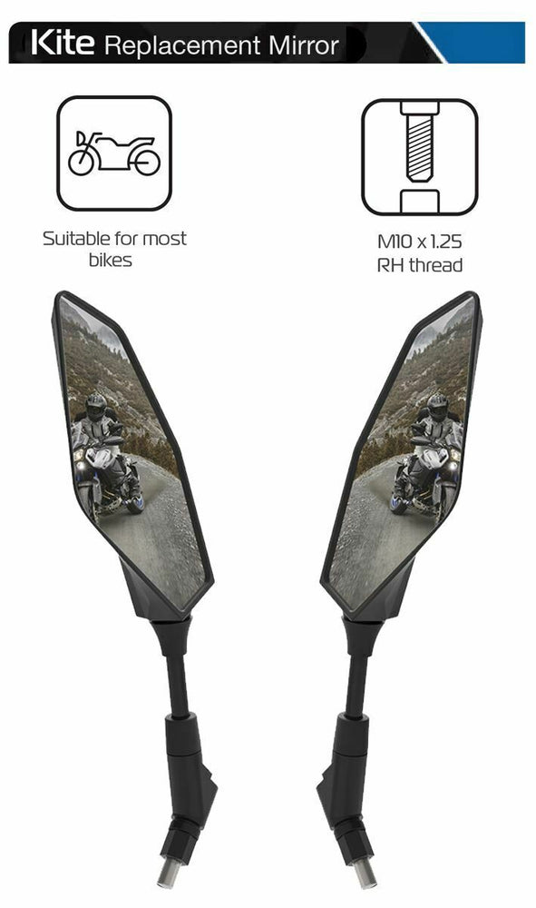 Universal Oxford Kite Motorcycle Rearview Mirror Glass Pair 10mm OX155 & OX156