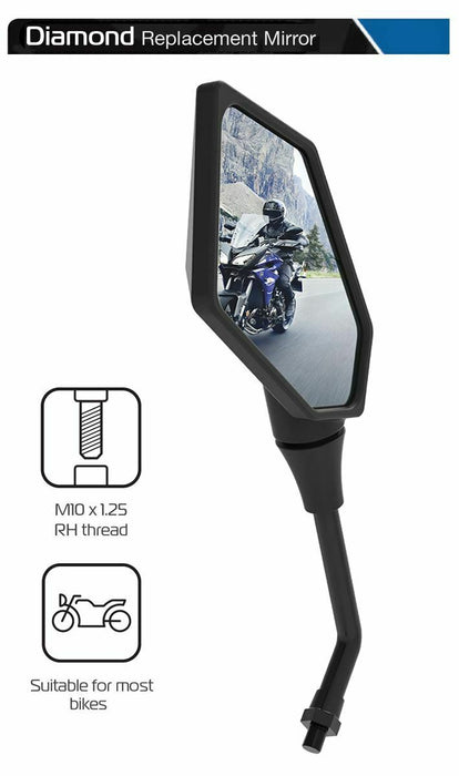 Universal Oxford Diamond Motorcycle Rearview Mirror Glass Left Side 10mm OX570