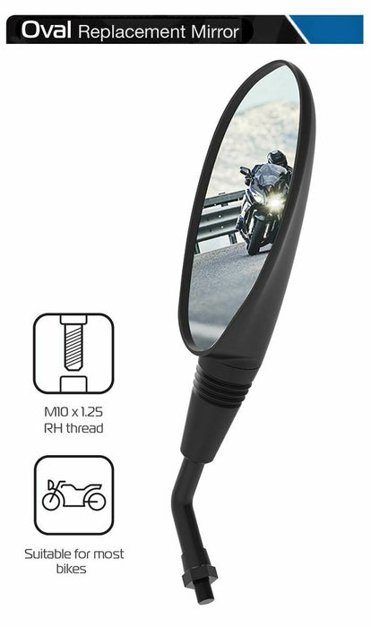 Universal Oxford Oval Motorcycle Rearview Mirror Glass Left Side 10mm OX572