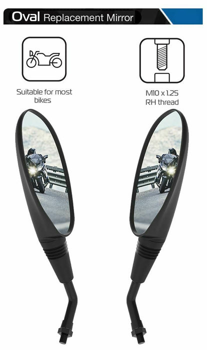 Universal Oxford Oval Motorcycle Rearview Mirror Glass Pair 10mm OX572 & OX573