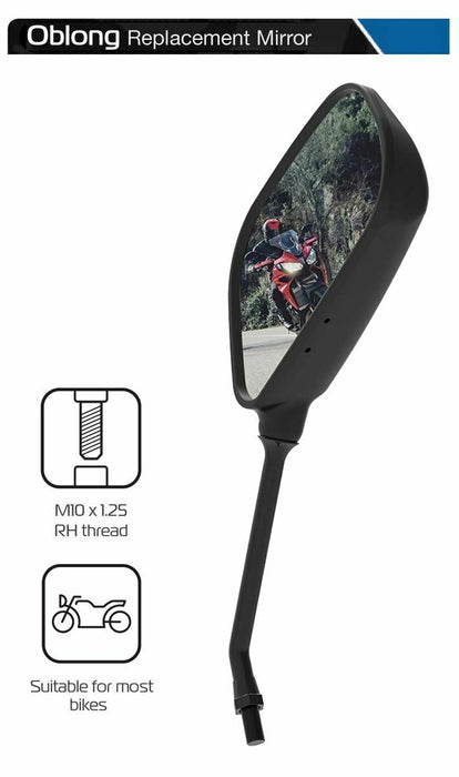 Universal Oxford Oblong Motorcycle Rearview Mirror Glass Right Side 10mm OX575
