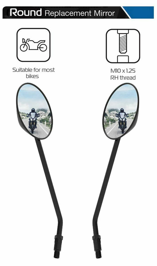 Universal Oxford Round Motorcycle Rearview Mirror Glass Pair 10mm OX576x2