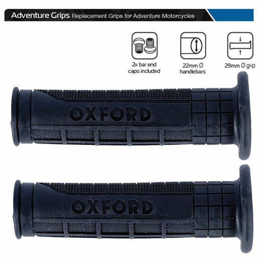 Universal Oxford Motorcycle Handlebar Adventure Grips 119mm Inc Bar End Caps OX602