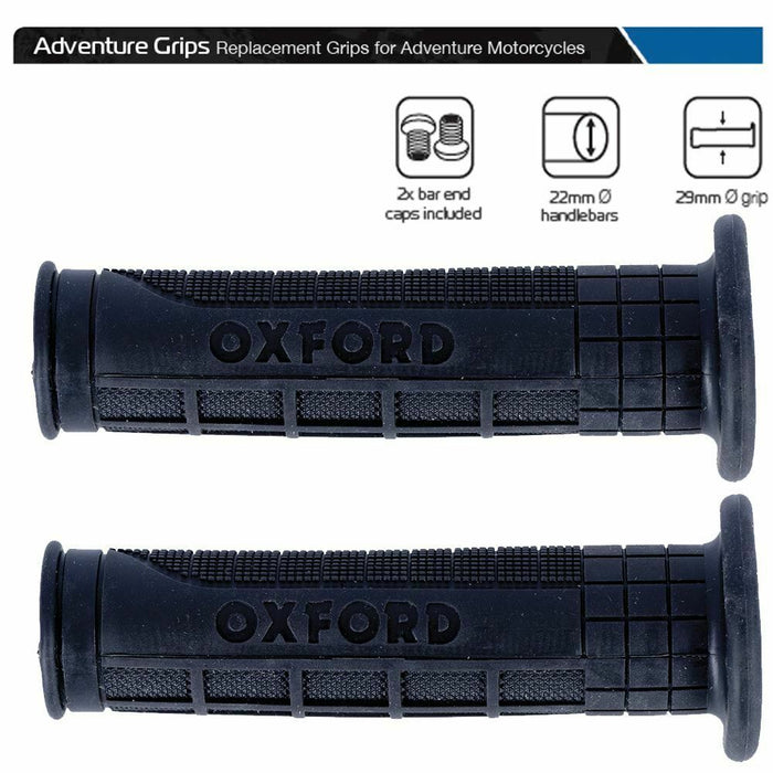 Universal Oxford Motorcycle Handlebar Adventure Grips 119mm Inc Bar End Caps OX602