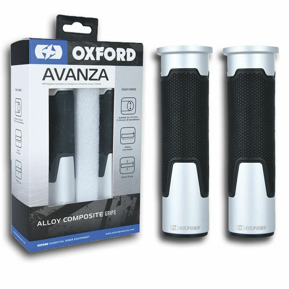 Universal Oxford Motorbike Avanza Handlebar Grips Silver Alloy OX610