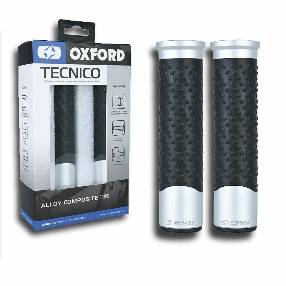 Universal Oxford Motorcycle Tecnico Handlebar Grips Silver Alloy OX612