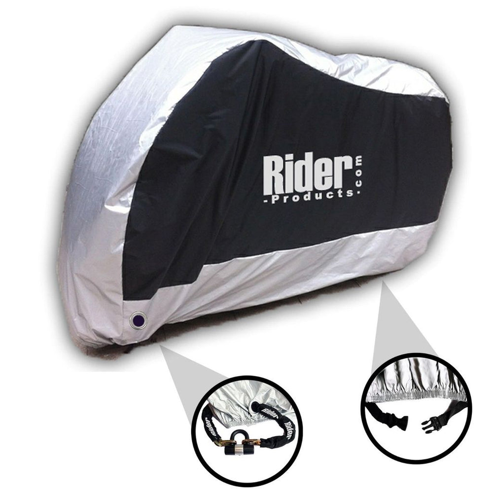 Universal Rider Products Medium Waterproof Motorcycle Cover Silver Black  RP101