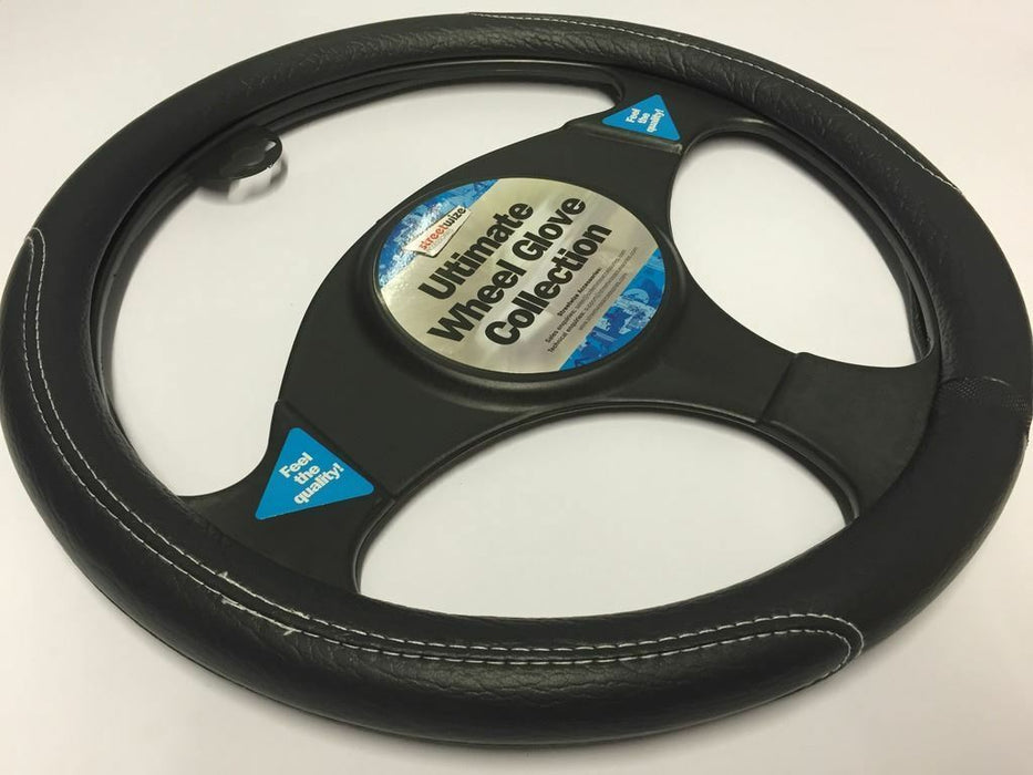 Universal Fit Black & White Stitching Steering Wheel Cover Glove 37cm SWWG12