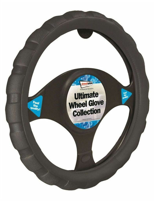 Universal Fit Black Chunky Sports Grip Steering Wheel Cover Glove 37cm SWWG4